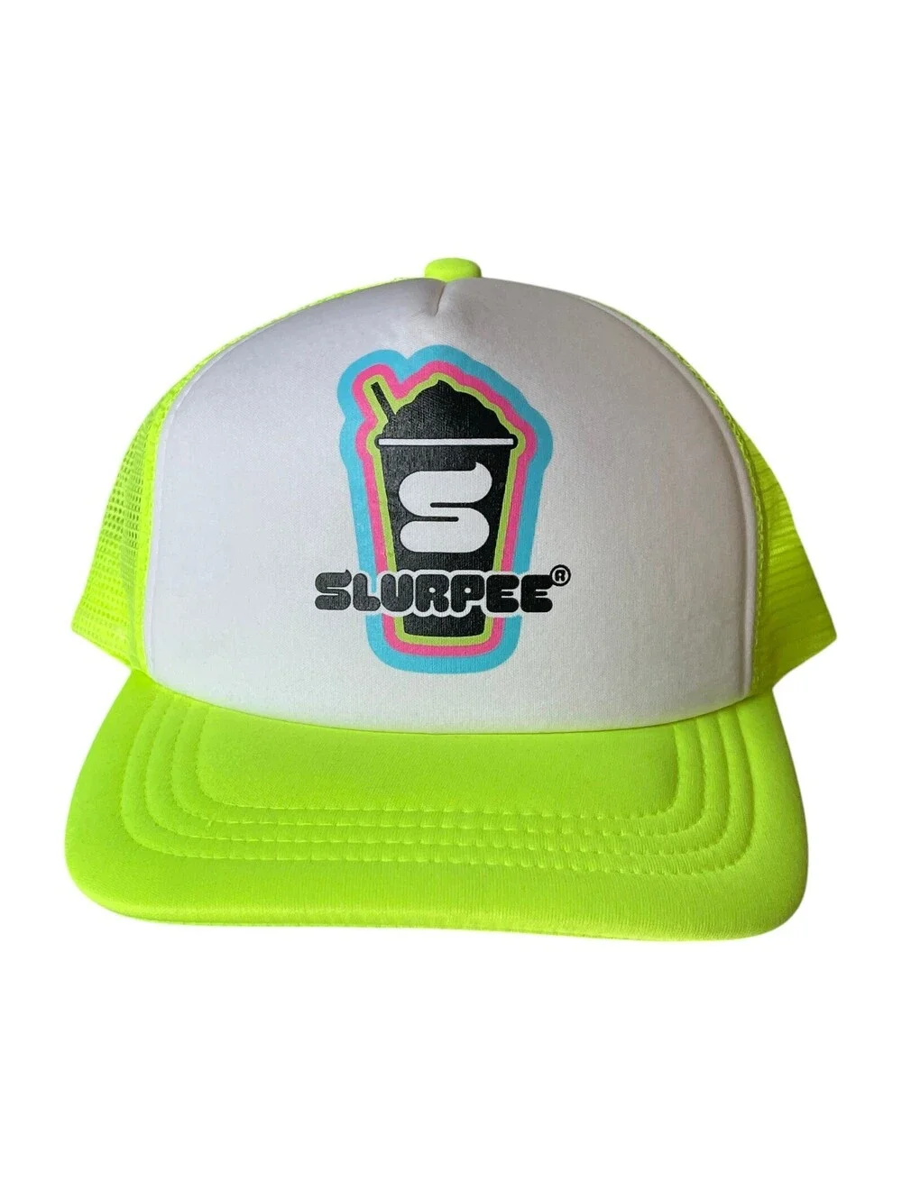 7-11  Slurpee Trucker Hat Foam Front Neon Green Snapback NWT